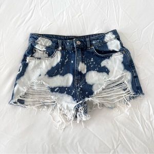 Forever 21 Bleached Distress acid wash high waisted denim jean shorts size 25